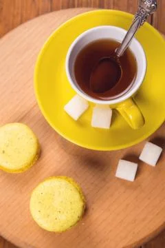 Macaroons with tea Stock Photos