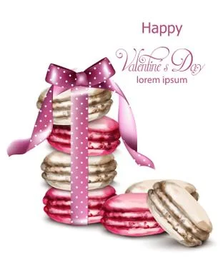 Macaroons wrapped with a bow Vector watercolor. Retro Banner template sweet f Illustrazione stock