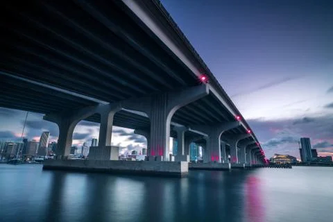 MacArthur Causeway Bridge at Sunset Stock Photos