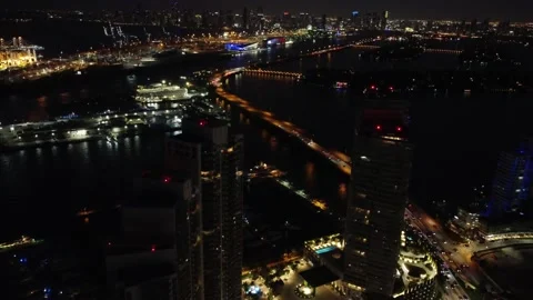MacArthur causeway Miami beach at night Stock Footage 162356910