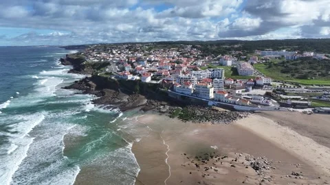 Macas Beach At Sintra In District Of Lisbon Portugal. Stock Footage 309385989