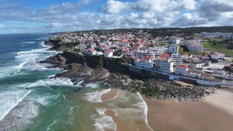 Macas Beach At Sintra In District Of Lisbon Portugal. Stock Footage 309395457