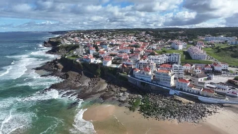 Macas Beach At Sintra In District Of Lisbon Portugal. Stock Footage 309409795
