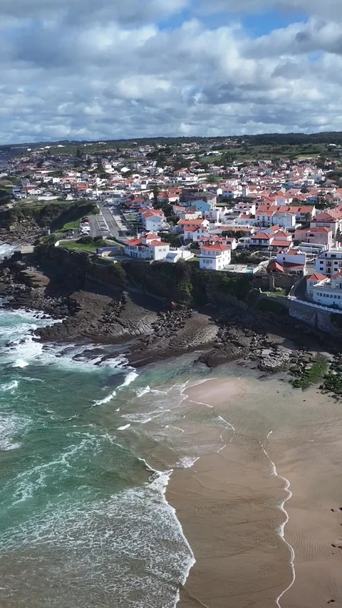 Macas Beach At Sintra In District Of Lisbon Portugal. Stock Footage 328409734
