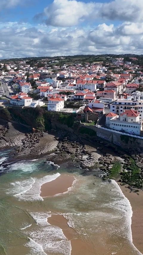 Macas Beach At Sintra In District Of Lisbon Portugal. Stock Footage 329593879