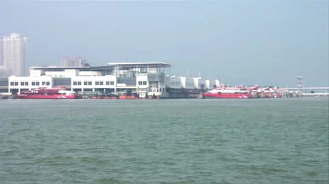 Macau - 20 October 2013: View of Outer Harbour Ferry Terminal and ferries Stock Footage 52231730
