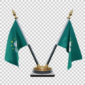 Macau 3d illustration flag on pole. Wood flagpole Stock Illustration