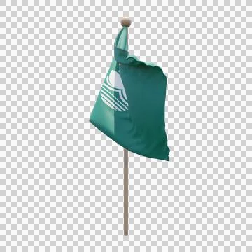 Macau 3d illustration flag on pole. Wood flagpole Stock Illustration