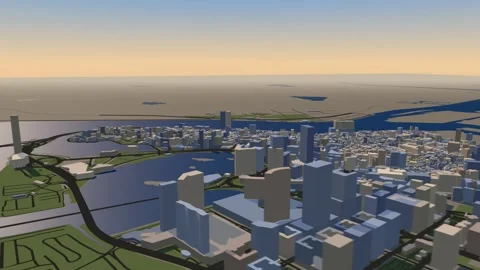 Macau 3D isometric city skyline building blocks map animation afternoon Stock Footage 342317498