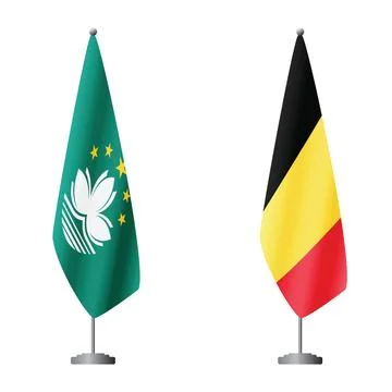 Macau and Belgium flags on flagpoles for official ceremonies and meetings Stock Illustration