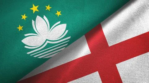 Macau and England two flags textile cloth, fabric texture Stock Illustration