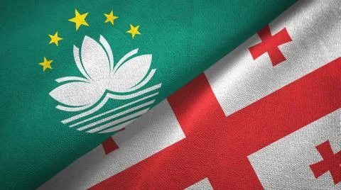 Macau and Georgia two flags textile cloth, fabric texture Stock Illustration