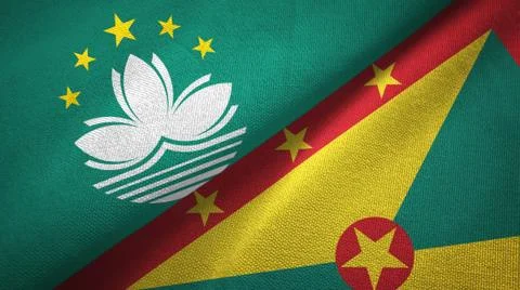 Macau and Grenada two flags textile cloth, fabric texture Stock Illustration