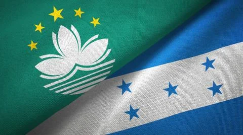 Macau and Honduras two flags textile cloth, fabric texture Stock Illustration