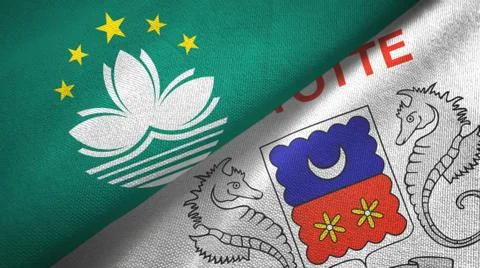 Macau and Mayotte two flags textile cloth, fabric texture Stock Illustration
