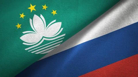 Macau and Russia two flags textile cloth, fabric texture Stock Illustration