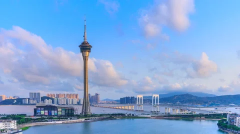 Macau Bridge And Macau Tower Landmark Of Macau China (zoom out) Stock Footage 63313840