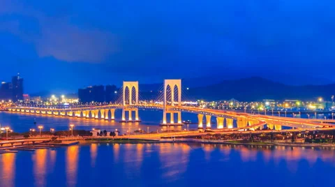 Macau Bridge Day To Night Time Lapse Of Macau China Stock Footage 64707278
