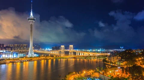 Macau Bridge Landmark Place Of Macau China (tilt up) Stock Footage 63234904