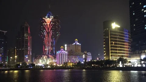 Macau casinos at night Stock Footage 81687423