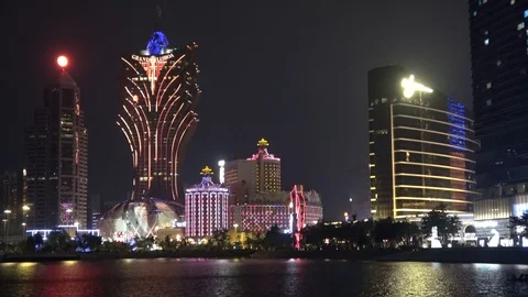 Macau casinos at night Stock Footage 86184161