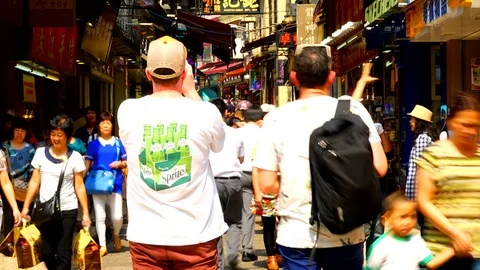 Macau China - Circa Time lapse of Macao Market Street Crowded With Vidéo 108520426