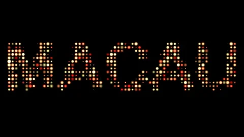 Macau City Name in Bright Dotty Lights on Black Background Stock Footage 304294125