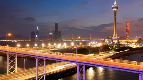 Macau city skyline at sunset Stock Footage 103035280