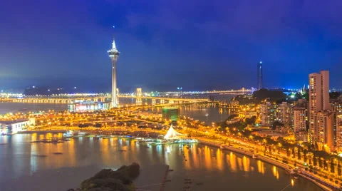 Macau Cityscape Day To Night Time Lapse Video stock 63109071