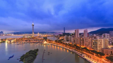 Macau Cityscape Day To Night Time Lapse Stock Footage 63110637