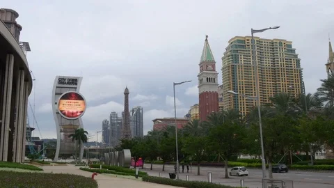 Macau cloudy day time famous traffic street panorama 4k china Stock Footage