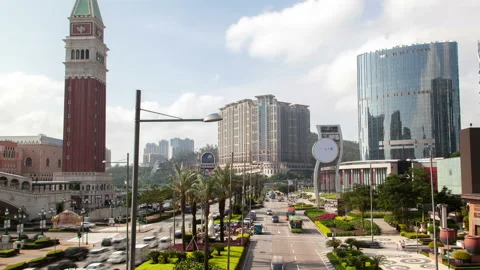 Macau Cotai road Urban Zone of Istmo street China timelapse Stock Footage 121292380