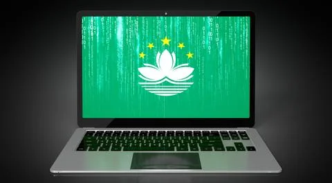 Macau - country flag and binary code on laptop screen Illustrazione stock
