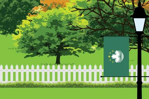 Macau Day Trees Lamp Vector Illustration Stock Illustration