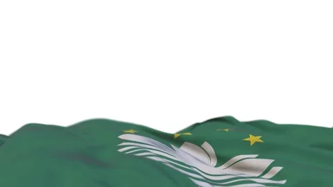 Macau fabric flag waving on the wind loop. Macau embroidery stiched cloth ban 库存影片 194424876