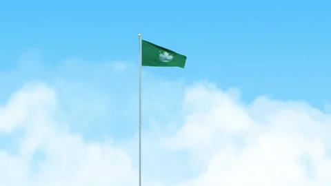 Macau Flag 3D Render Animation Waving on Pole with Blue Sky Stock Footage 332957411