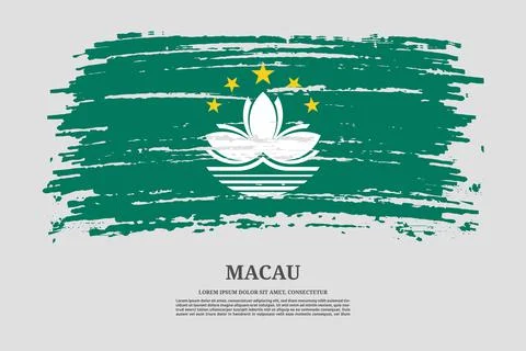 Macau flag with brush stroke effect and information text poster, vector Illustrazione stock