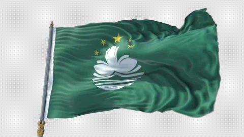 Macau Flag on a flagpole Waving on Transparent Alpha Background Stock-Footage 292136299