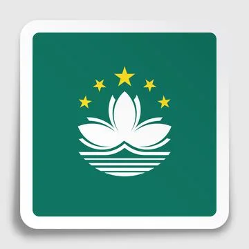 Macau flag icon on paper square sticker with shadow. Button for mobile applic Stock Illustration