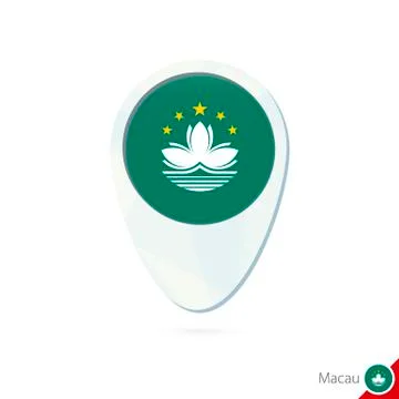 Macau flag location map pin icon on white background. Stock Illustration