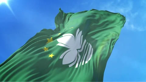 Macau Flag Low Angle View Stock Footage 295697407