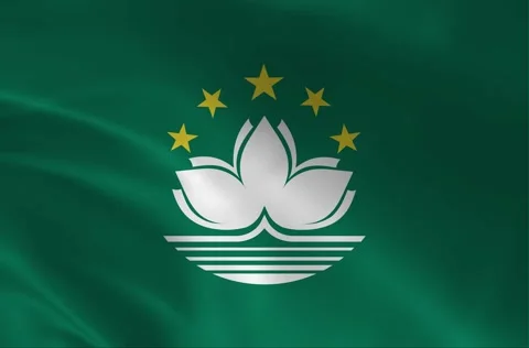 Macau Flag Waving Background: National Symbol with White Lotus Flower, Gold.. Stock Footage 329431558