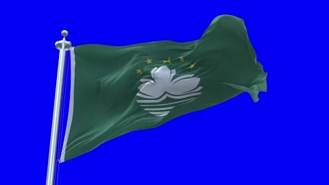 Macau Flag Waving in Loopable and Textured green screen background Stock Footage 296876934