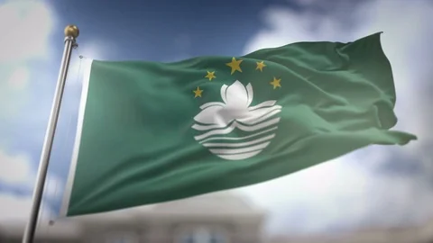 Macau Flag Waving Slow Motion 3D Rendering Blue Sky Background - Seamless L.. Stock Footage 75357740