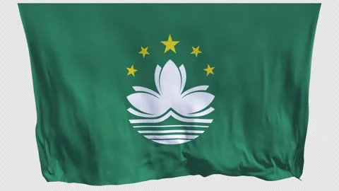 Macau Flag Waving in the Wind with Elegant Green Lotus Emblem Stock Footage 336182532
