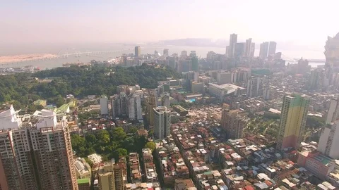 MACAU Flying over the old city center of Macau Close to casino Stock Footage 80980944