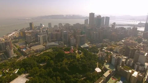 MACAU Flying over the old city center of Macau 스톡 동영상 80981265
