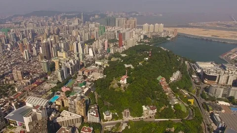 MACAU Flying over the old city center to the bay Stock Footage 80982463