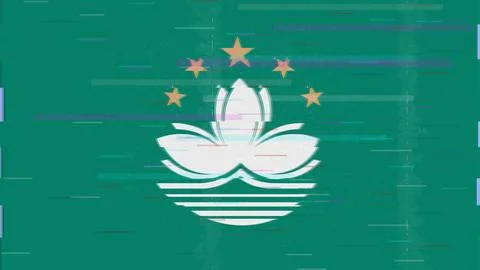 Macau Glitch Flag Vector - RGB Split Digital Video Frame Design Stock Illustration