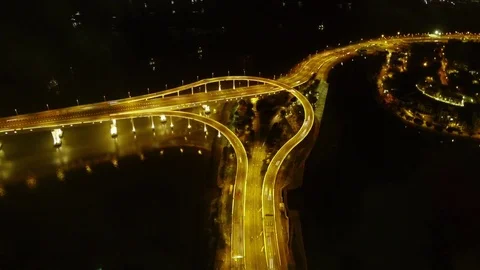 Macau Highway Stack Interchange Night to Day Timelapse – Zoom in Stock Footage 82841117